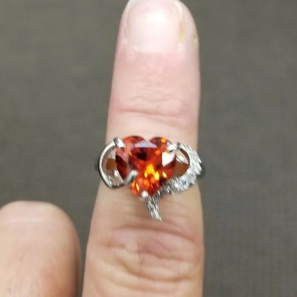 Heart cut Orange Sapphire Ring - Picture 1 of 3